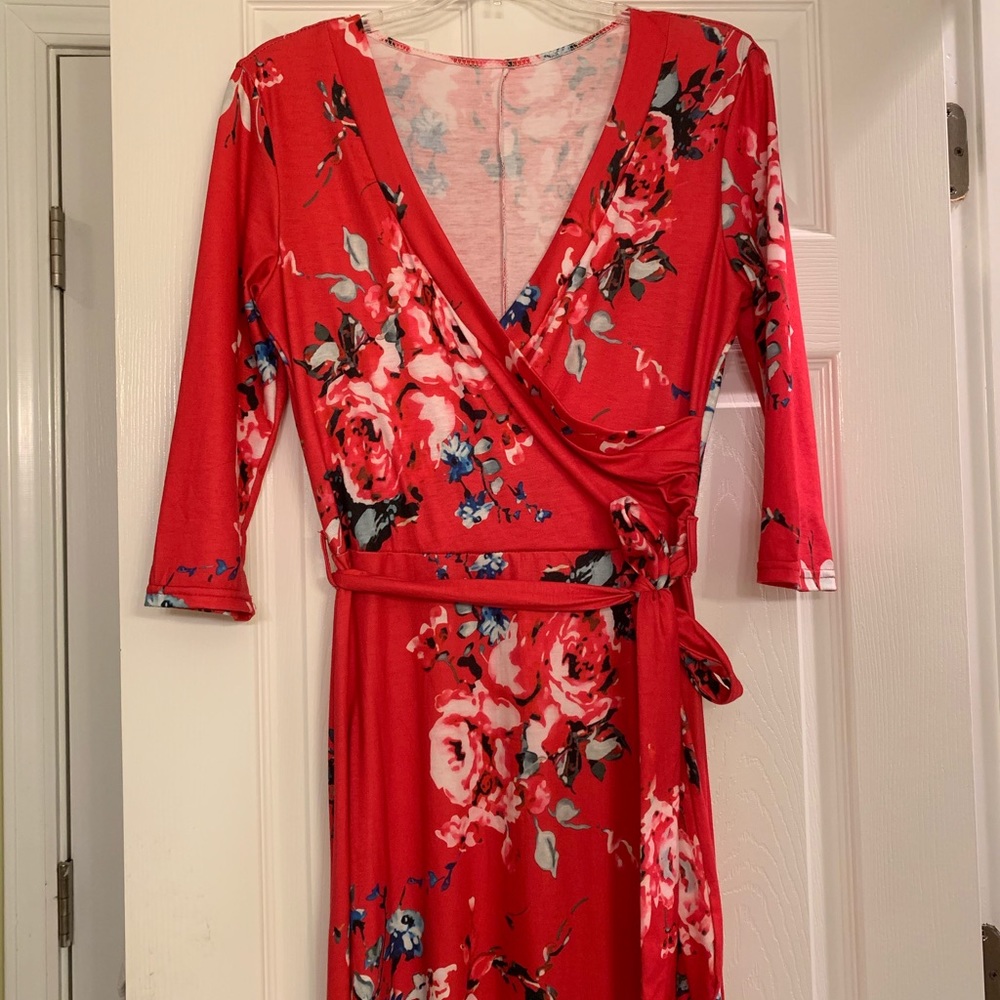 Floral faux wrap maxi dress